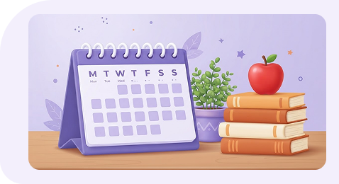 Calendar with books and apple illustration